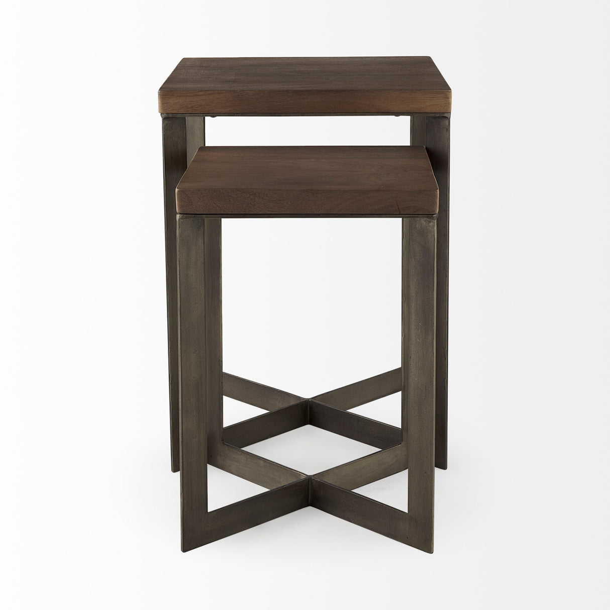 Faye (Set of 2) 19L x 19W x 26H Medium Brown Wood W/Metal Base Accent Tables from Mercana - Luna Furniture