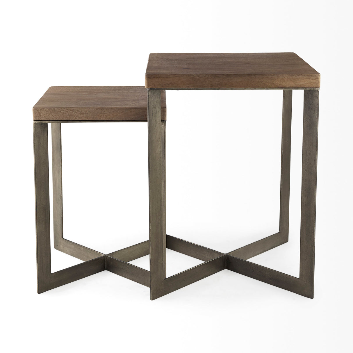 Faye (Set of 2) 19L x 19W x 26H Medium Brown Wood W/Metal Base Accent Tables from Mercana - Luna Furniture