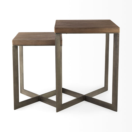 Faye (Set of 2) 19L x 19W x 26H Medium Brown Wood W/Metal Base Accent Tables from Mercana - Luna Furniture