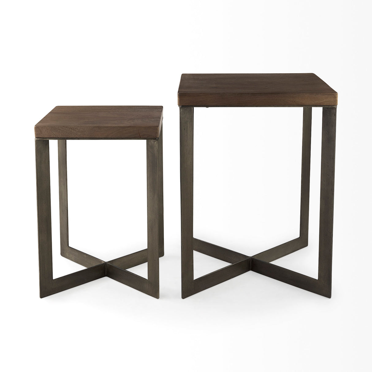 Faye (Set of 2) 19L x 19W x 26H Medium Brown Wood W/Metal Base Accent Tables from Mercana - Luna Furniture