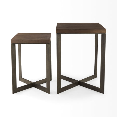 Faye (Set of 2) 19L x 19W x 26H Medium Brown Wood W/Metal Base Accent Tables from Mercana - Luna Furniture