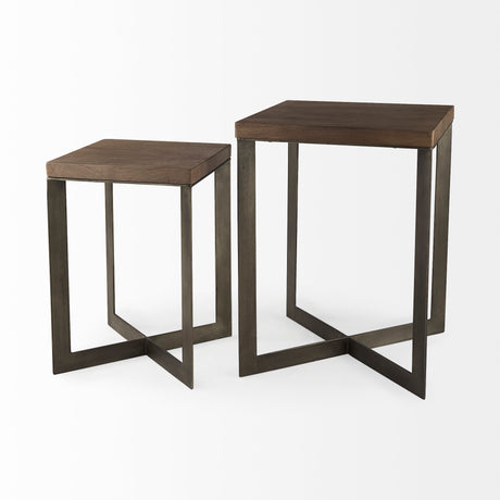 Faye (Set of 2) 19L x 19W x 26H Medium Brown Wood W/Metal Base Accent Tables from Mercana - Luna Furniture