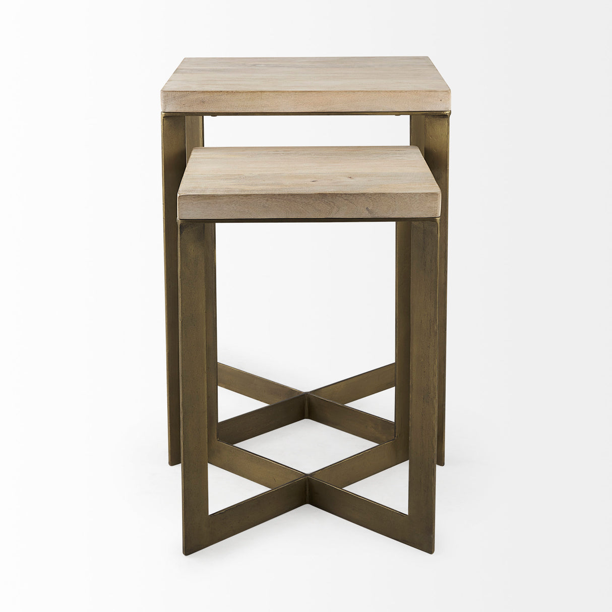 Faye (Set of 2) 19L x 19W x 26H Beige Finished Wood W/ Gold Metal Base Accent Tables from Mercana - Luna Furniture