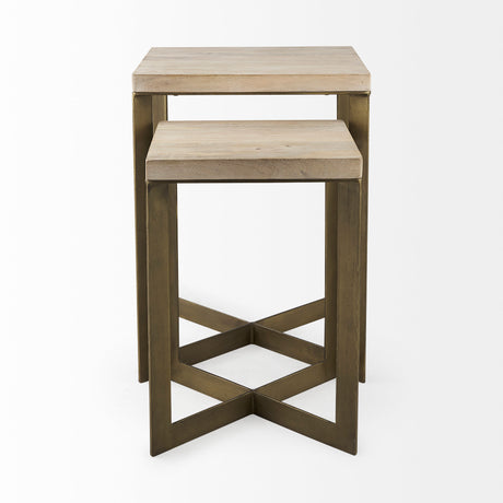 Faye (Set of 2) 19L x 19W x 26H Beige Finished Wood W/ Gold Metal Base Accent Tables from Mercana - Luna Furniture