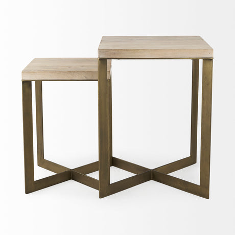 Faye (Set of 2) 19L x 19W x 26H Beige Finished Wood W/ Gold Metal Base Accent Tables from Mercana - Luna Furniture