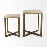 Faye (Set of 2) 19L x 19W x 26H Beige Finished Wood W/ Gold Metal Base Accent Tables from Mercana - Luna Furniture