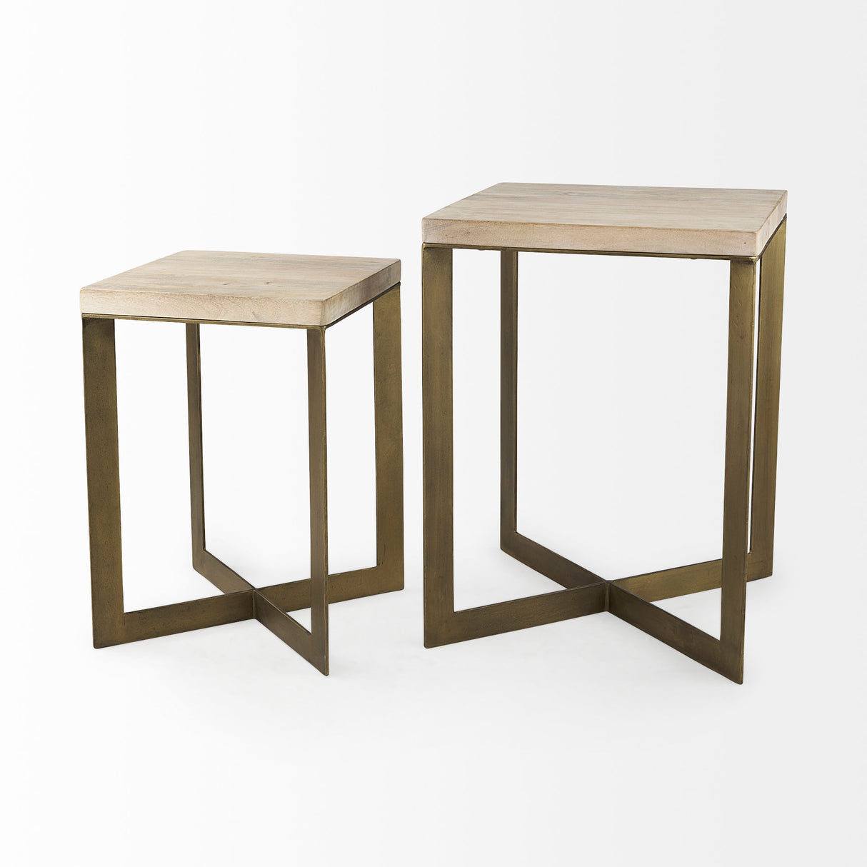 Faye (Set of 2) 19L x 19W x 26H Beige Finished Wood W/ Gold Metal Base Accent Tables from Mercana - Luna Furniture