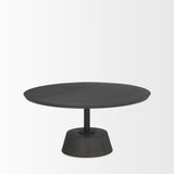 Maxwell 34L x 34W x 16H Dark Brown Wood W/ Black Metal Pedestal Base Round Coffee Table from Mercana - Luna Furniture