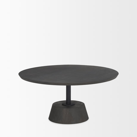 Maxwell 34L x 34W x 16H Dark Brown Wood W/ Black Metal Pedestal Base Round Coffee Table from Mercana - Luna Furniture