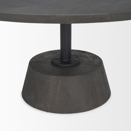 Maxwell 34L x 34W x 16H Dark Brown Wood W/ Black Metal Pedestal Base Round Coffee Table from Mercana - Luna Furniture