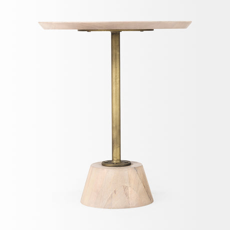Maxwell 20" Round Light Brown Wood w/ Gold Metal Pedestal Side Table from Mercana - Luna Furniture