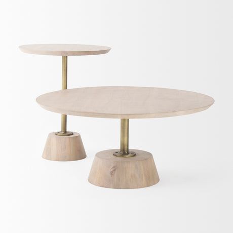 Maxwell 20" Round Light Brown Wood w/ Gold Metal Pedestal Side Table from Mercana - Luna Furniture