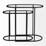 Celine 24.2 L x 12.6 W x 22.4 H Set of Two Black/Silver Metal and Glass Nesting Accent Tables from Mercana - Luna Furniture