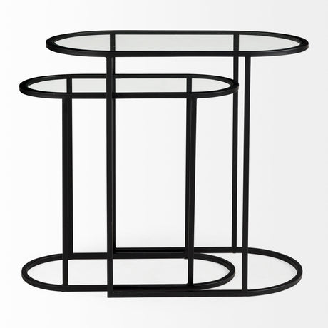 Celine 24.2 L x 12.6 W x 22.4 H Set of Two Black/Silver Metal and Glass Nesting Accent Tables from Mercana - Luna Furniture