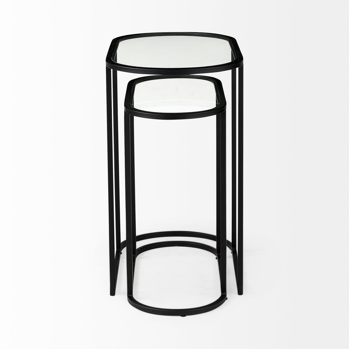 Celine 24.2 L x 12.6 W x 22.4 H Set of Two Black/Silver Metal and Glass Nesting Accent Tables from Mercana - Luna Furniture