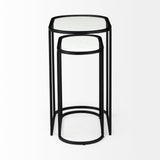 Celine 24.2 L x 12.6 W x 22.4 H Set of Two Black/Silver Metal and Glass Nesting Accent Tables from Mercana - Luna Furniture