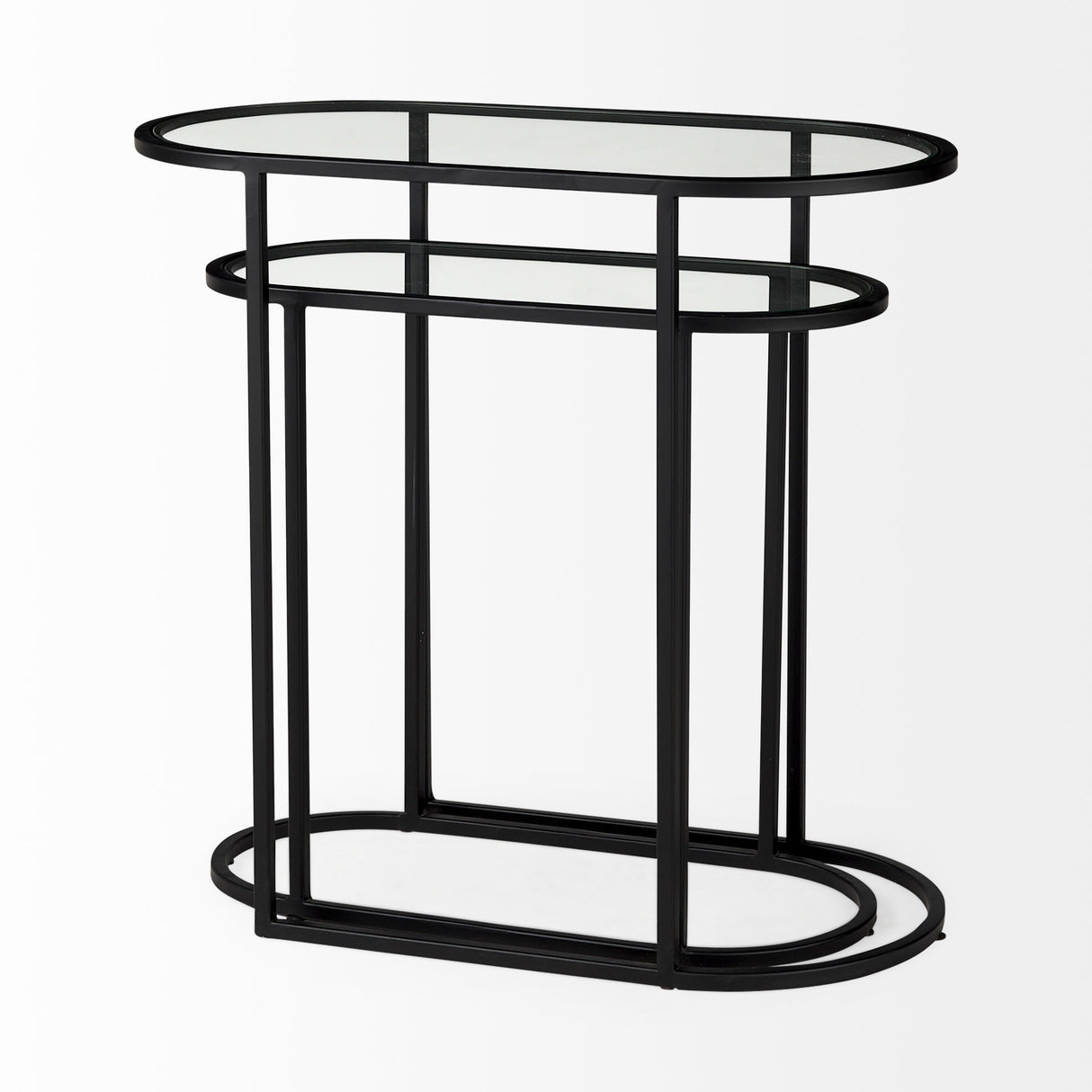 Celine 24.2 L x 12.6 W x 22.4 H Set of Two Black/Silver Metal and Glass Nesting Accent Tables from Mercana - Luna Furniture