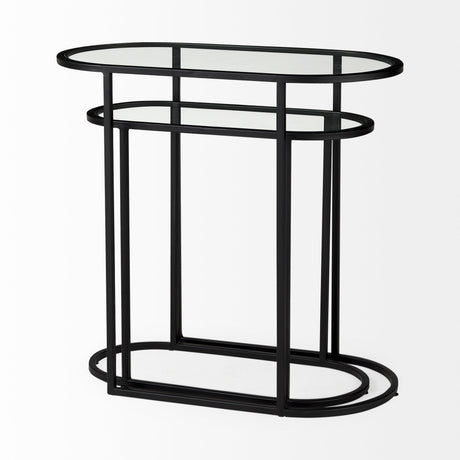 Celine 24.2 L x 12.6 W x 22.4 H Set of Two Black/Silver Metal and Glass Nesting Accent Tables from Mercana - Luna Furniture