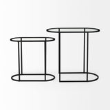 Celine 24.2 L x 12.6 W x 22.4 H Set of Two Black/Silver Metal and Glass Nesting Accent Tables from Mercana - Luna Furniture