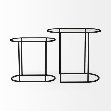 Celine 24.2 L x 12.6 W x 22.4 H Set of Two Black/Silver Metal and Glass Nesting Accent Tables from Mercana - Luna Furniture