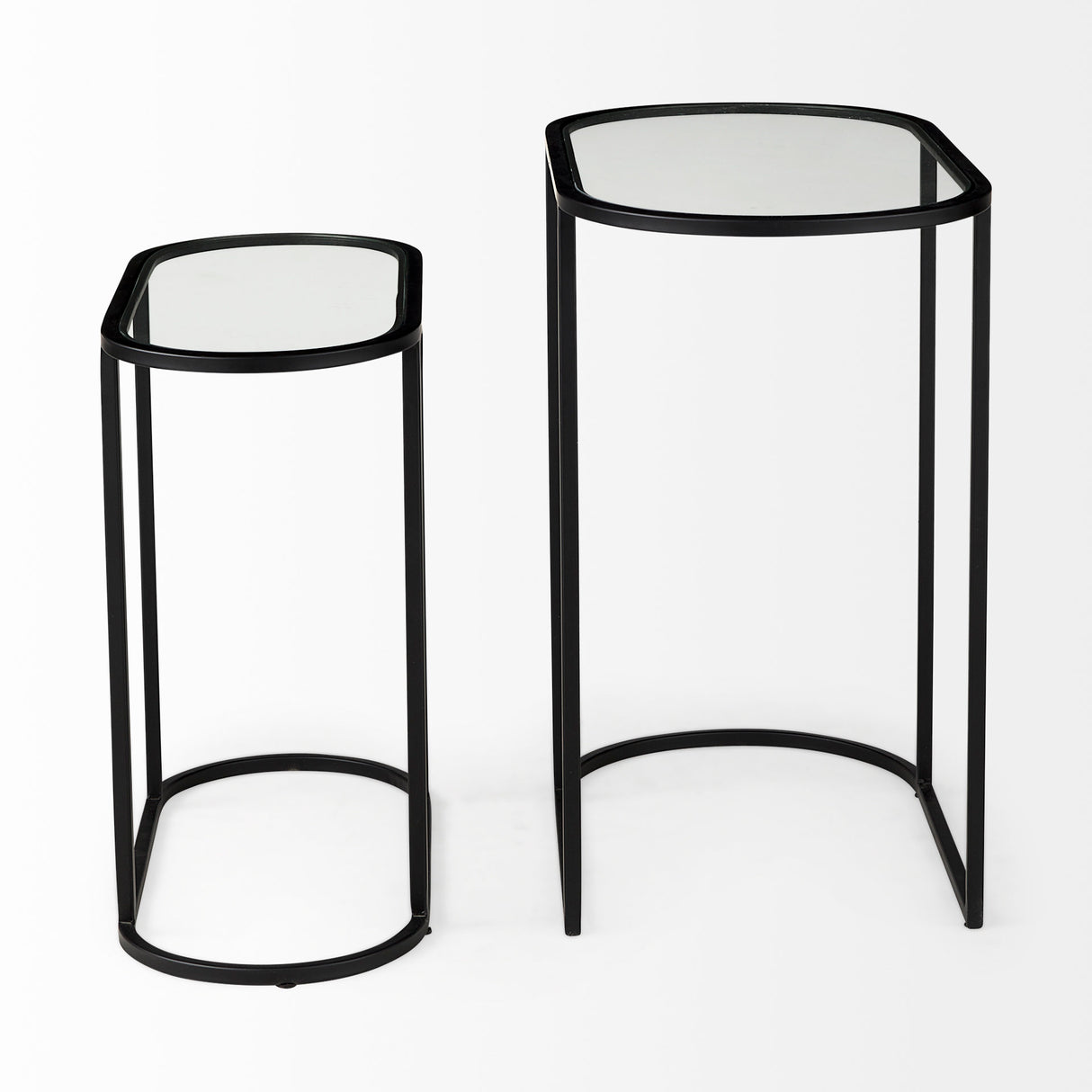 Celine 24.2 L x 12.6 W x 22.4 H Set of Two Black/Silver Metal and Glass Nesting Accent Tables from Mercana - Luna Furniture