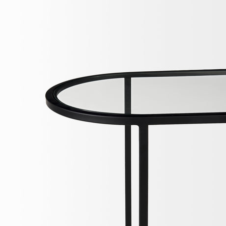 Celine 24.2 L x 12.6 W x 22.4 H Set of Two Black/Silver Metal and Glass Nesting Accent Tables from Mercana - Luna Furniture
