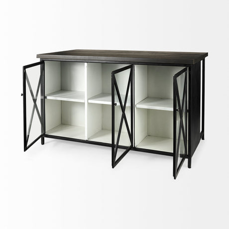 Dimitra 62.0L x 32.0W x 36.0H Dark Iron W/Glass Doors Kitchen Island from Mercana - Luna Furniture