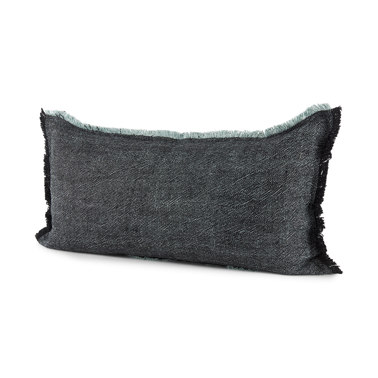 Malia 14L x 26W Black and Teal Fabric Fringed Decorative Pillow Cover from Mercana - Luna Furniture