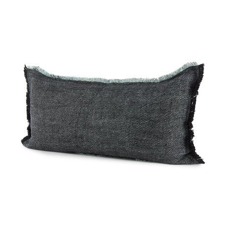 Malia 14L x 26W Black and Teal Fabric Fringed Decorative Pillow Cover from Mercana - Luna Furniture