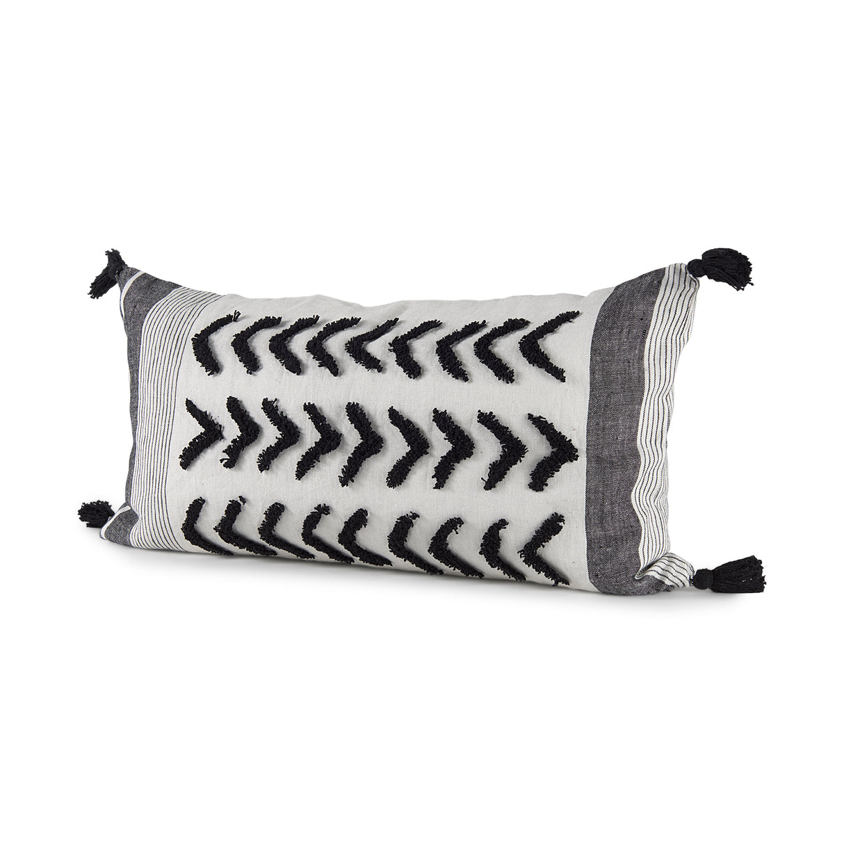 Kimia 14L x 26W White and Black Fabric Herringbone and Fringed Decorative Pillow Cover from Mercana - Luna Furniture