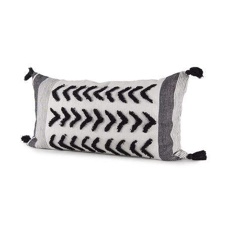 Kimia 14L x 26W White and Black Fabric Herringbone and Fringed Decorative Pillow Cover from Mercana - Luna Furniture