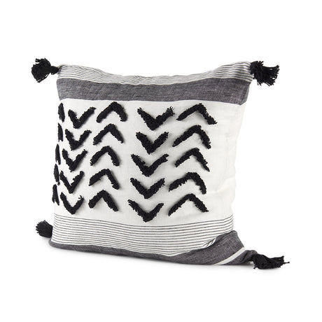 Kimia 20L x 20W White and Black Fabric Herringbone and Fringed Decorative Pillow Cover from Mercana - Luna Furniture
