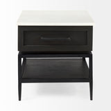 Divina Black-Brown Wood w/ White Marble Top and Black Metal Base 1 Drawer Side Table from Mercana - Luna Furniture