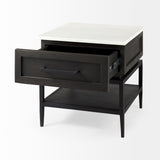 Divina Black-Brown Wood w/ White Marble Top and Black Metal Base 1 Drawer Side Table from Mercana - Luna Furniture