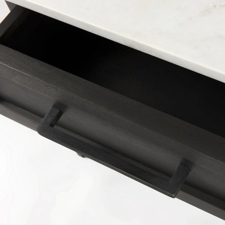 Divina Black-Brown Wood w/ White Marble Top and Black Metal Base 1 Drawer Side Table from Mercana - Luna Furniture