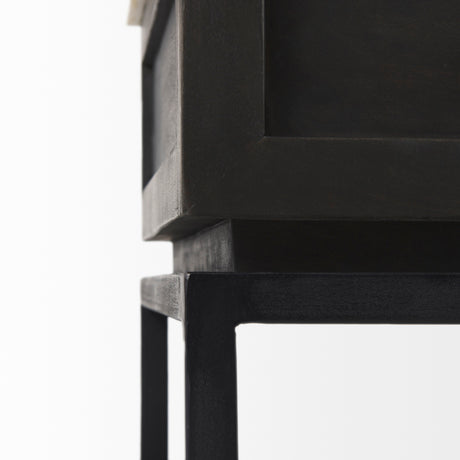Divina Black-Brown Wood w/ White Marble Top and Black Metal Base 1 Drawer Side Table from Mercana - Luna Furniture