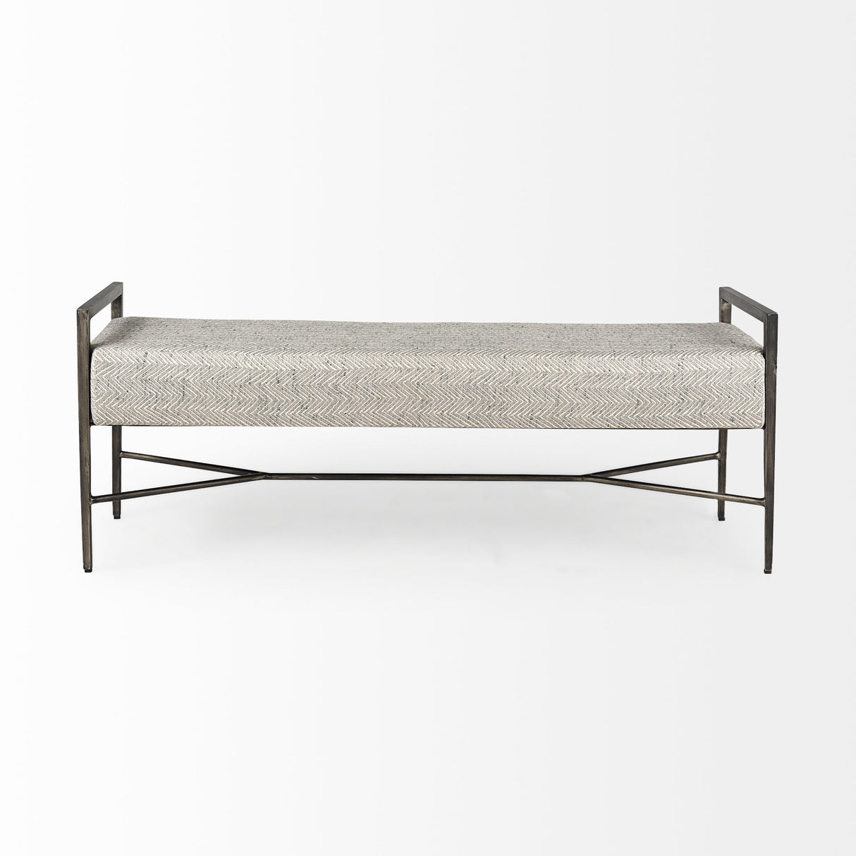 Charlotte 55.0L Gray Herringbone Fabric Seat w/ Antique Nickel Metal Frame Bench from Mercana - Luna Furniture