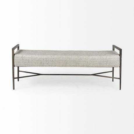 Charlotte 55.0L Gray Herringbone Fabric Seat w/ Antique Nickel Metal Frame Bench from Mercana - Luna Furniture