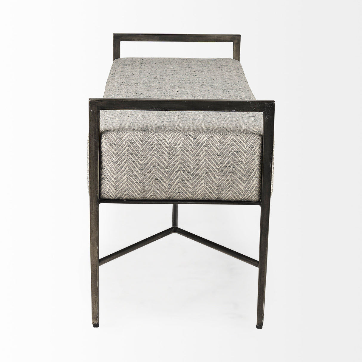 Charlotte 55.0L Gray Herringbone Fabric Seat w/ Antique Nickel Metal Frame Bench from Mercana - Luna Furniture