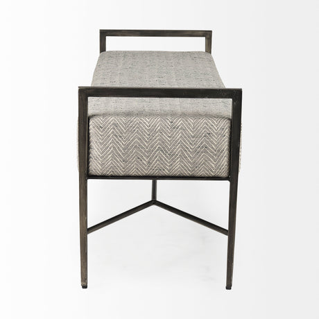 Charlotte 55.0L Gray Herringbone Fabric Seat w/ Antique Nickel Metal Frame Bench from Mercana - Luna Furniture