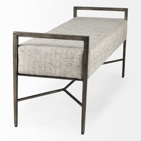 Charlotte 55.0L Gray Herringbone Fabric Seat w/ Antique Nickel Metal Frame Bench from Mercana - Luna Furniture