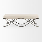 Ayla 55L x 17.6W x 18H Cream Fabric Seat W/ Antique Nickel Frame Bench from Mercana - Luna Furniture