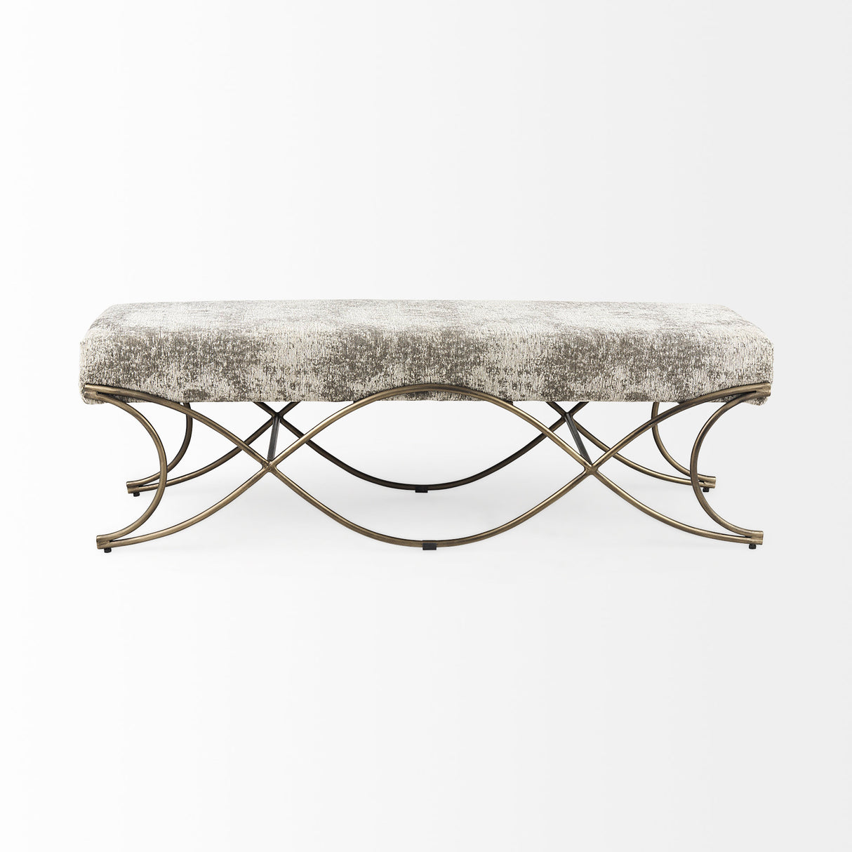 Ayla 55L x 17.6W x 18H Light and Dark Gray Fabric Seat W/ Antique Gold Metal Frame Bench from Mercana - Luna Furniture