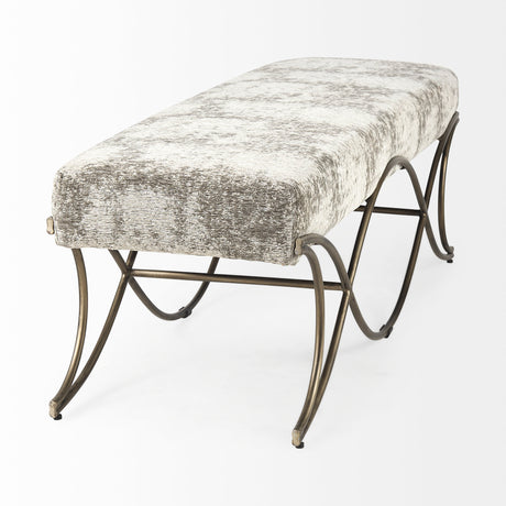 Ayla 55L x 17.6W x 18H Light and Dark Gray Fabric Seat W/ Antique Gold Metal Frame Bench from Mercana - Luna Furniture