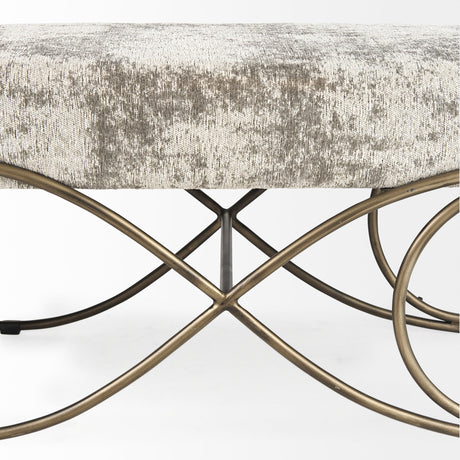 Ayla 55L x 17.6W x 18H Light and Dark Gray Fabric Seat W/ Antique Gold Metal Frame Bench from Mercana - Luna Furniture