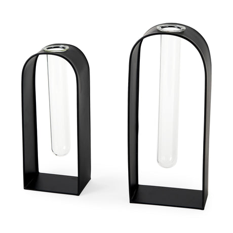 Boyer 5.1L x 3.0W x 12.0H Black Metal W/Glass Set of Two Test Tube Decorative Objects from Mercana - Luna Furniture