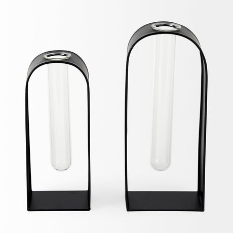 Boyer 5.1L x 3.0W x 12.0H Black Metal W/Glass Set of Two Test Tube Decorative Objects from Mercana - Luna Furniture