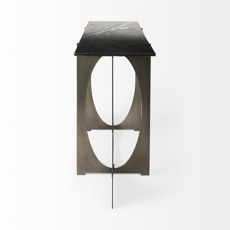 Reinhold IV Black Marble Top Iron Console Table from Mercana - Luna Furniture