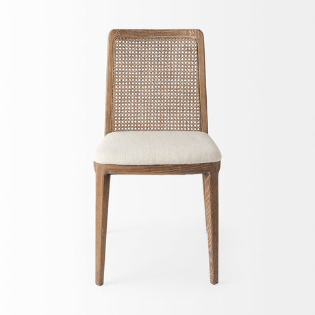 Clara Light Brown Wood W/ Cream Fabric Seat and Cane Back Armless Dining Chair, Set of 2 from Mercana - Luna Furniture