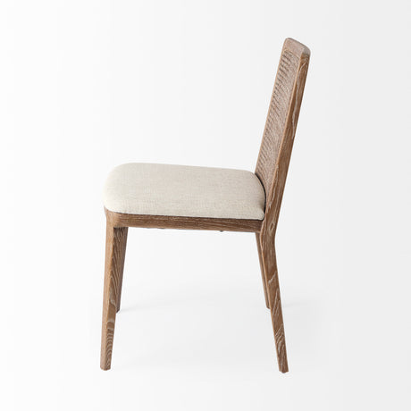 Clara Light Brown Wood W/ Cream Fabric Seat and Cane Back Armless Dining Chair, Set of 2 from Mercana - Luna Furniture